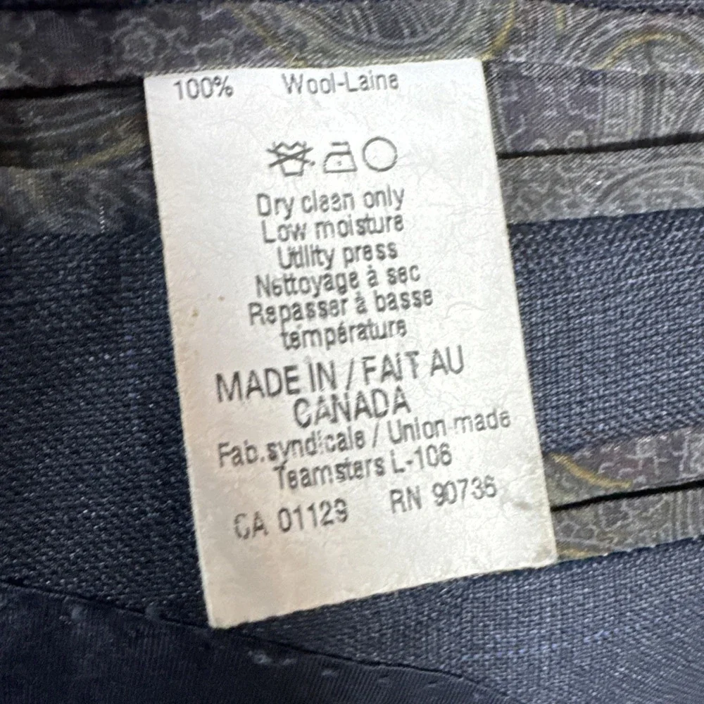 Ralph Lauren Dark Blue Sports Jacket‎ 100% Wool Union Made Canada Vintage 42L
